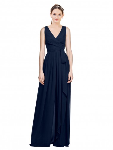 V-Neck Ruched Chiffon Bridesmaid Dress with Waistband Bristol