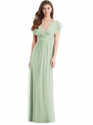 Flutter Sleeves Draped Wrap V-Neck Chiffon Bridesmaid Dress Bristol