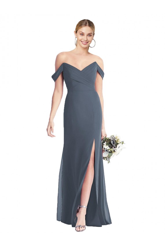 Off the Shoulder Criss Cross Bodice Trumpet Chiffon Bridesmaid Dress Bristol