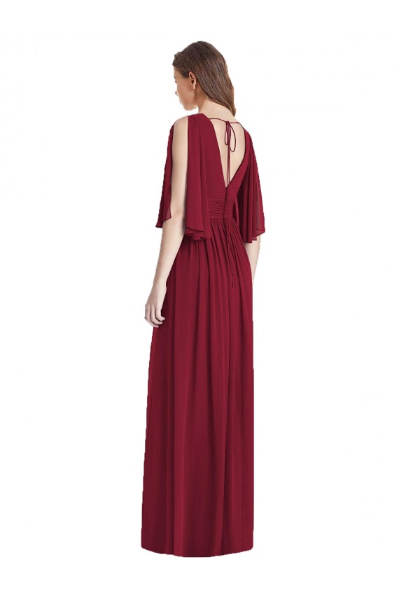 Split Sleeves Backless Chiffon Maxi Bridesmaid Dress Bristol
