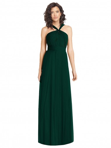Draped Halter Neck Long Chiffon Bridesmaid Dress with Low Back Bristol