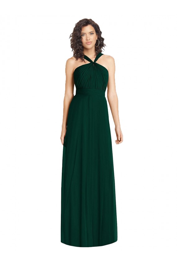 Draped Halter Neck Long Chiffon Bridesmaid Dress with Low Back Bristol