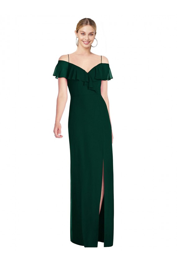 Ruffled Cold-Shoulder Maxi Chiffon Bridesmaid Dress Bristol