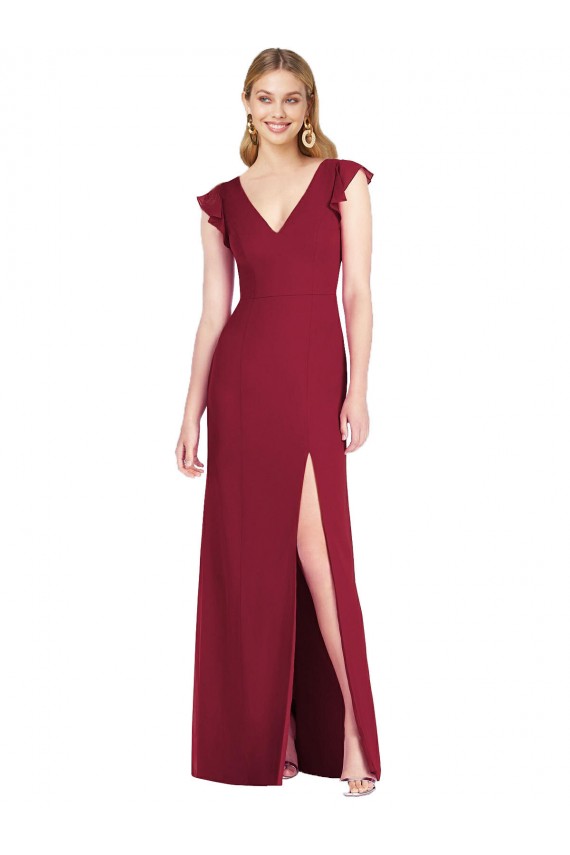 Ruffled Sleeves Mermaid Chiffon Bridesmaid Dress with Front Slit Bristol