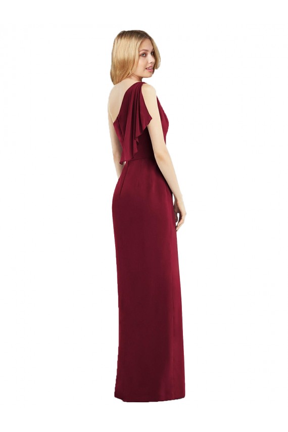 One Shoulder Chiffon Bridesmaid Dress with Draped Front Slit Bristol