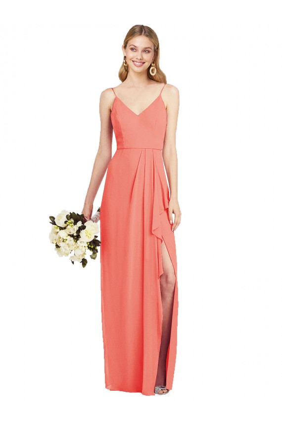 Spaghetti Strap Draped Skirt Chiffon Bridesmaid Dress with Front Slit Bristol