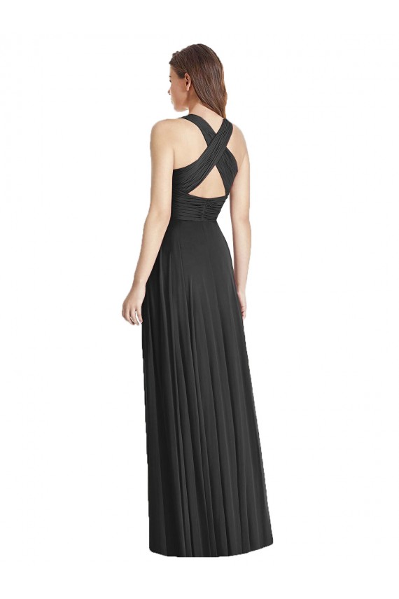 Full Length V-Neck Chiffon Bridesmaid Dress with Wide Criss Cross Straps Bristol