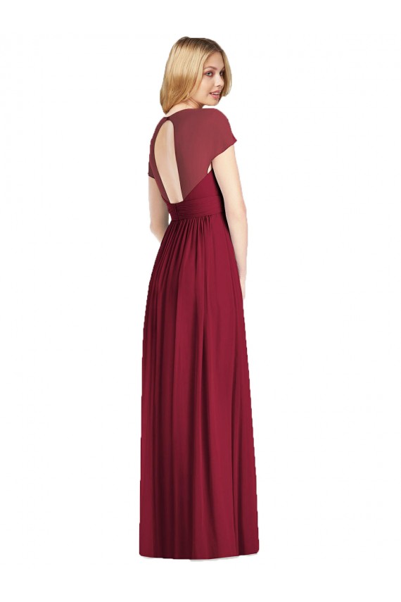 V-Neck Cap Sleeves Sheer Back Chiffon Bridesmaid Dress Bristol