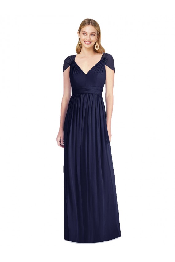 V-Neck Cap Sleeves Sheer Back Chiffon Bridesmaid Dress Bristol