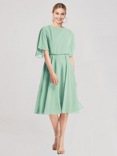 Open Back Flutter Sleeves Cocktail Length Chiffon Bridesmaid Dress Bristol
