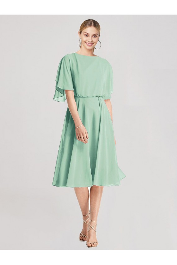 Open Back Flutter Sleeves Cocktail Length Chiffon Bridesmaid Dress Bristol