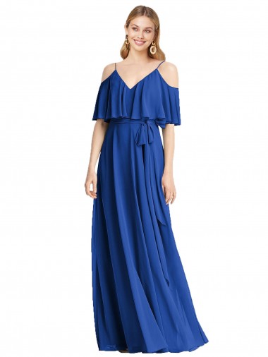 Spaghetti Straps V-Neck Chiffon Bridesmaid Dress with Sash Tie Bristol