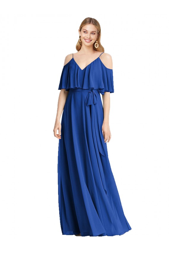 Spaghetti Straps V-Neck Chiffon Bridesmaid Dress with Sash Tie Bristol