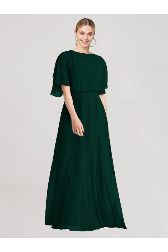 Full-Length Flutter Sleeves Plunging V Back Chiffon Bridesmaid Dress Bristol