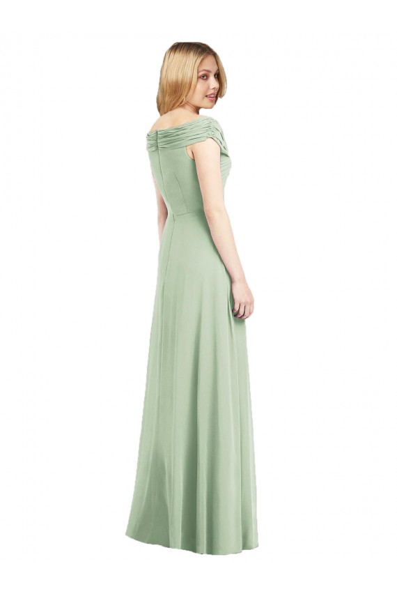 Draped Off the Shoulder Lux Chiffon Bridesmaid Dress Bristol
