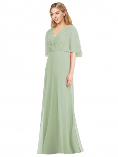 Full Length Lux Chiffon Flutter Sleeves Bridesmaid Dress Bristol
