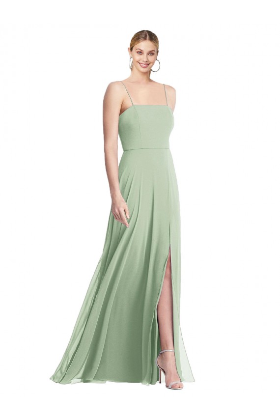 Sleek Spaghetti Straps Low Back Square Neck Maxi Formal Chiffon Bridesmaid Dress Bristol