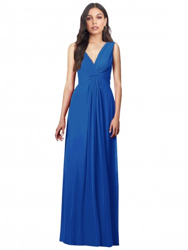 Draped V-Neck Shirred Chiffon Maxi Bridesmaid Dress Bristol
