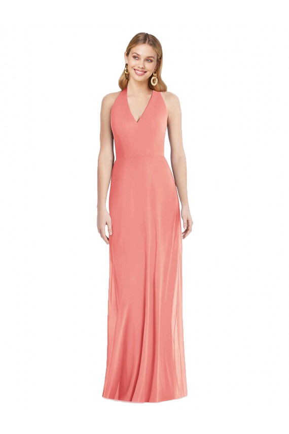 V-Neck Halter Chiffon Maxi Formal Bridesmaid Dress Open Back Bristol