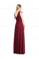 Full Length Bow-Shoulder V-Back Chiffon Bridesmaid Dress with Front Slit Bristol