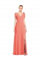 Full Length Bow-Shoulder V-Back Chiffon Bridesmaid Dress with Front Slit Bristol
