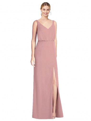 Blouson Bodice Chiffon Bridesmaid Dress with Front Slit Bristol