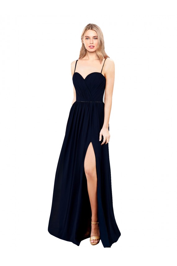 Draped A-Line Chiffon Formal Bridesmaid Dress with Spaghetti Straps and High Slit Bristol