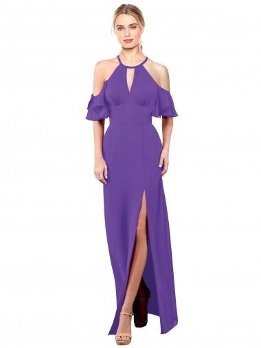 Slim A-Line Chiffon Bridesmaid Dress with Off The Shoulder Ruffle Sleeves Bristol