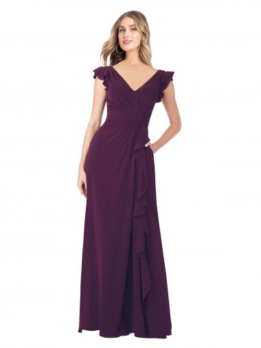 Ruffle Cap Sleeves Long Chiffon Bridesmaid Dress Bristol