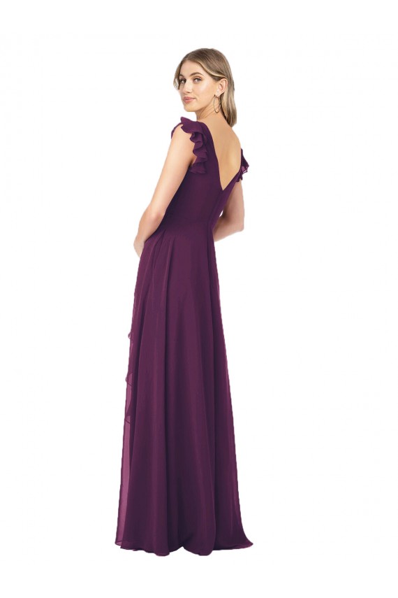 Ruffle Cap Sleeves Long Chiffon Bridesmaid Dress Bristol