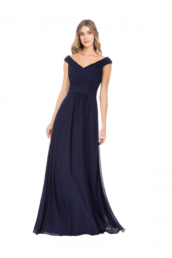 Off the Shoulder Classic Chiffon Bridesmaid Dress with Draped Bodice Bristol