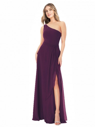 One Shoulder Chiffon Bridesmaid Dress with Tie Belt Bristol