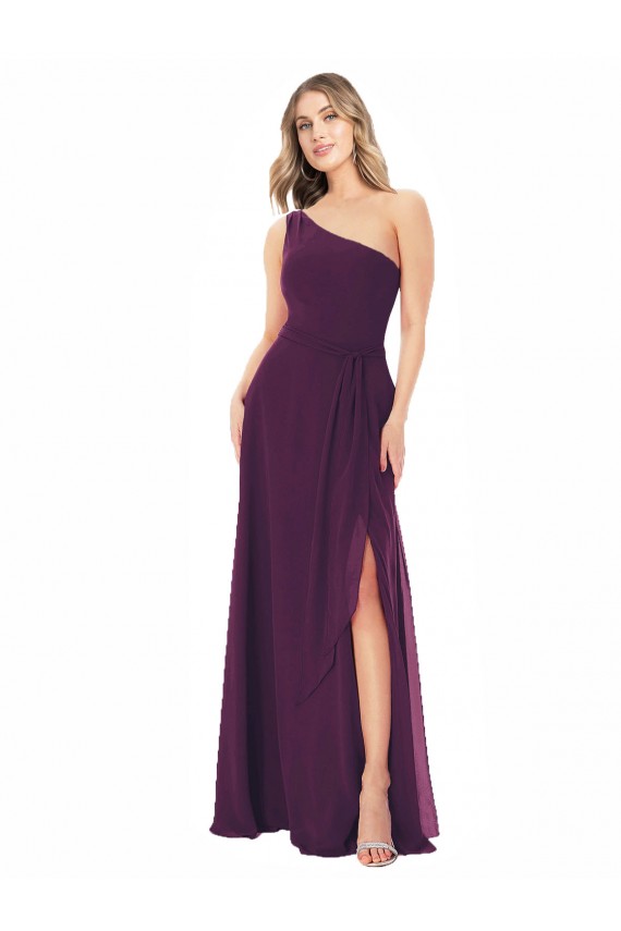 One Shoulder Chiffon Bridesmaid Dress with Tie Belt Bristol
