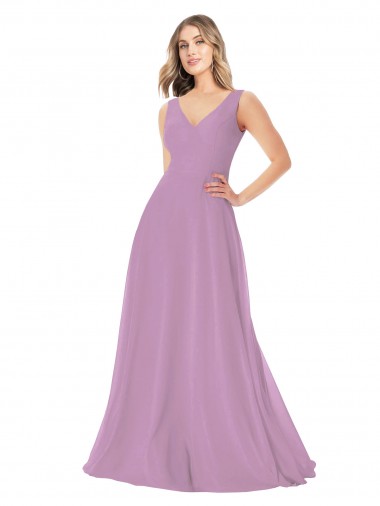 Simple Chiffon V-Neck Bridesmaid Dress with Draped V-Back Bristol