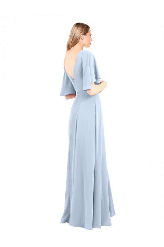 V-Neckline and Cascading Flutter Sleeves Chiffon Bridesmaid Dress with Front Slit Bristol