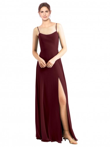 Sleek Fit and Flare Long Scoop Neck Chiffon Bridesmaid Dress with High Side Slit Bristol