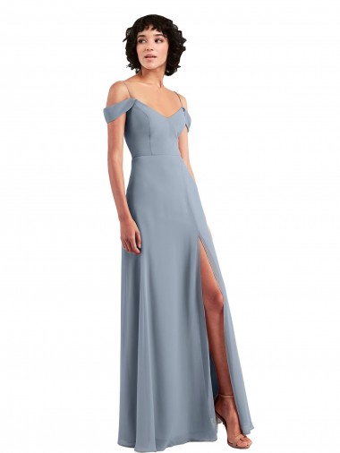 Off the Shoulder Folded Sleeve Long Chiffon Bridesmaid Dress with High Side Slit Bristol