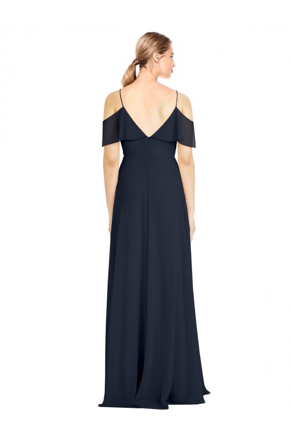 Draped Sleeves Flounce Neckline Long Chiffon Bridesmaid Dress with Spaghetti Straps Bristol