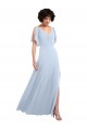 Split Flutter Sleeves V-Neck Chiffon Bridesmaid Dress with Open V-Back Bristol