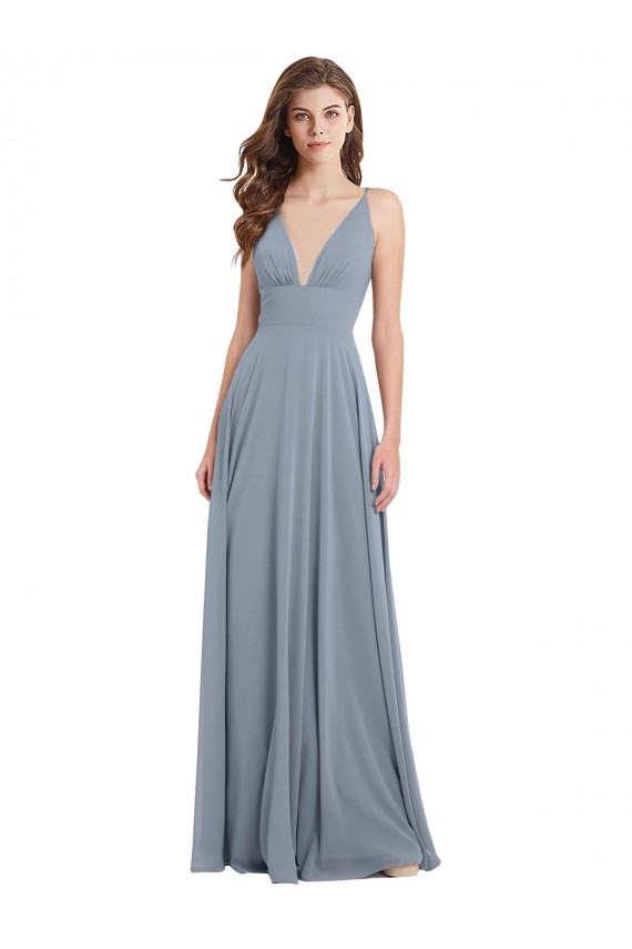 Fitted V-Neckline Long Chiffon Bridesmaid Dress with V-Back Bristol