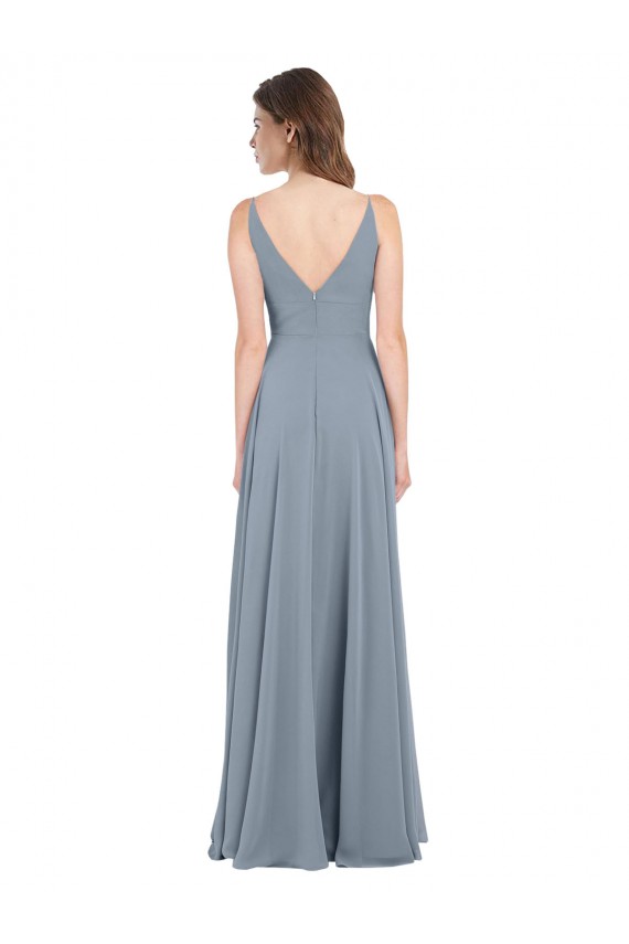 Fitted V-Neckline Long Chiffon Bridesmaid Dress with V-Back Bristol