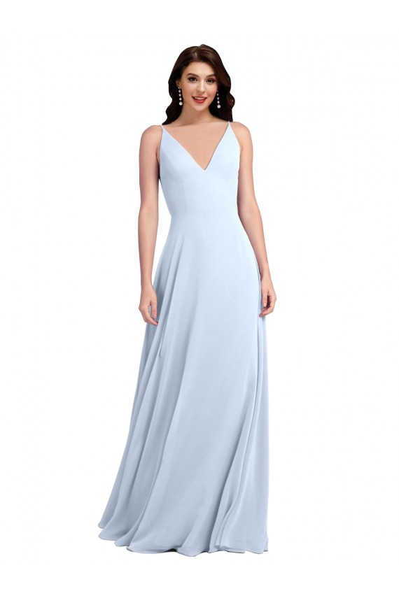 Long Floor Length V-Neck Chiffon Bridesmaid Dress with Keyhole Back Bristol