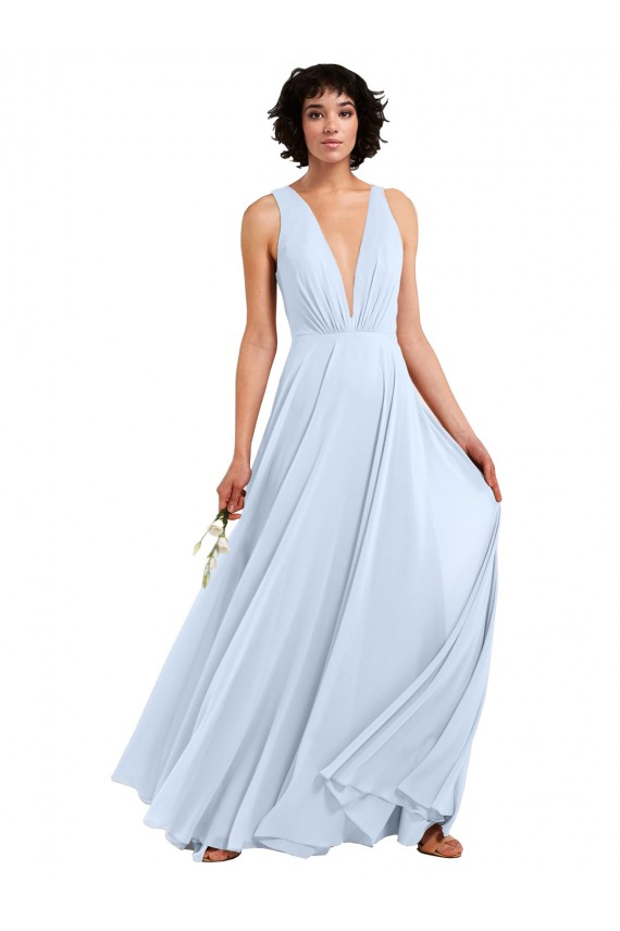 Daring Plunging V-Neck Long Chiffon Bridesmaid Dress with Pleated Bodice Bristol