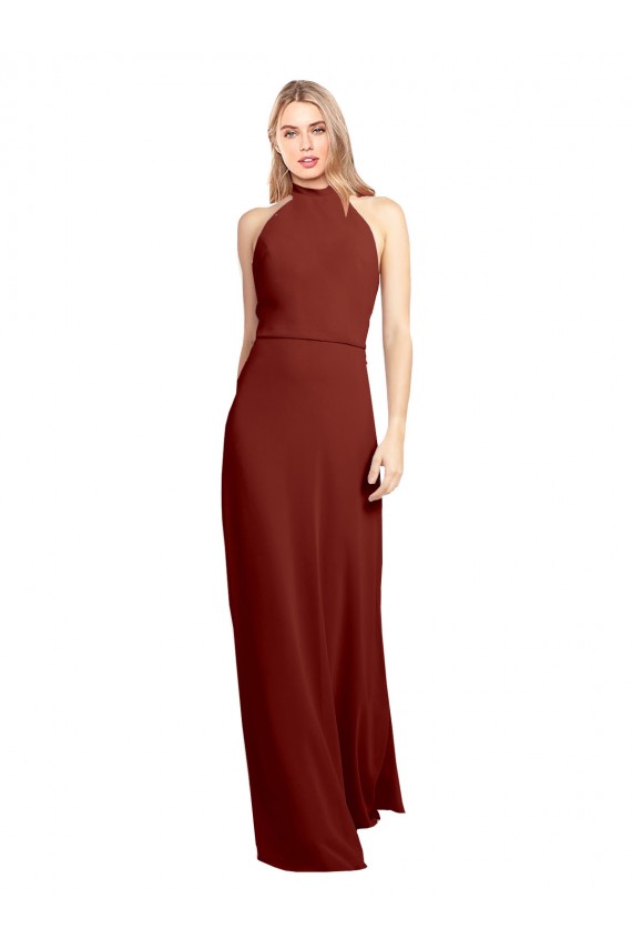 Slim High Neck Halter Fitted Open Back Chiffon Bridesmaid Dress / Prom Dress Bristol
