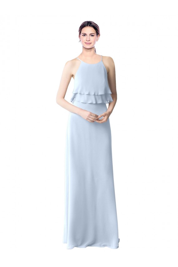 High Narrow Neck Long Chiffon Bridesmaid Dress with Tiered Ruffles Bristol