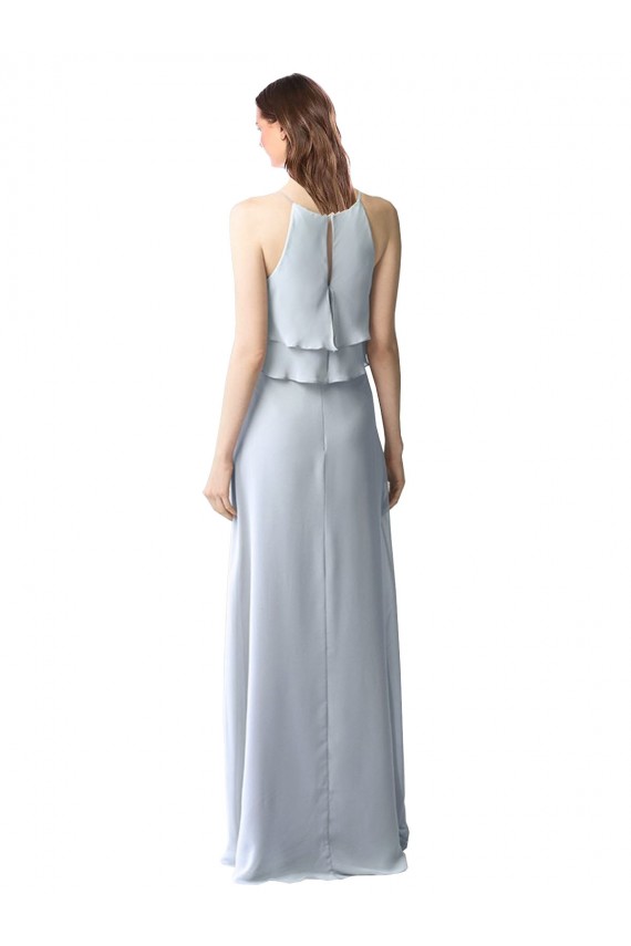 High Narrow Neck Long Chiffon Bridesmaid Dress with Tiered Ruffles Bristol