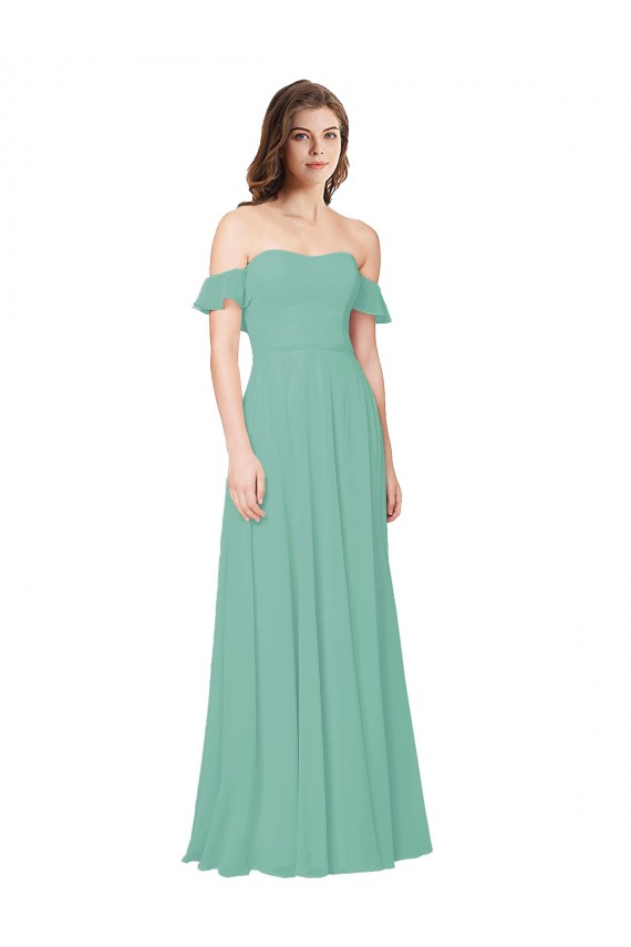 Flounce Sleeves Off the Shoulder Long Chiffon Bridesmaid Dress Bristol