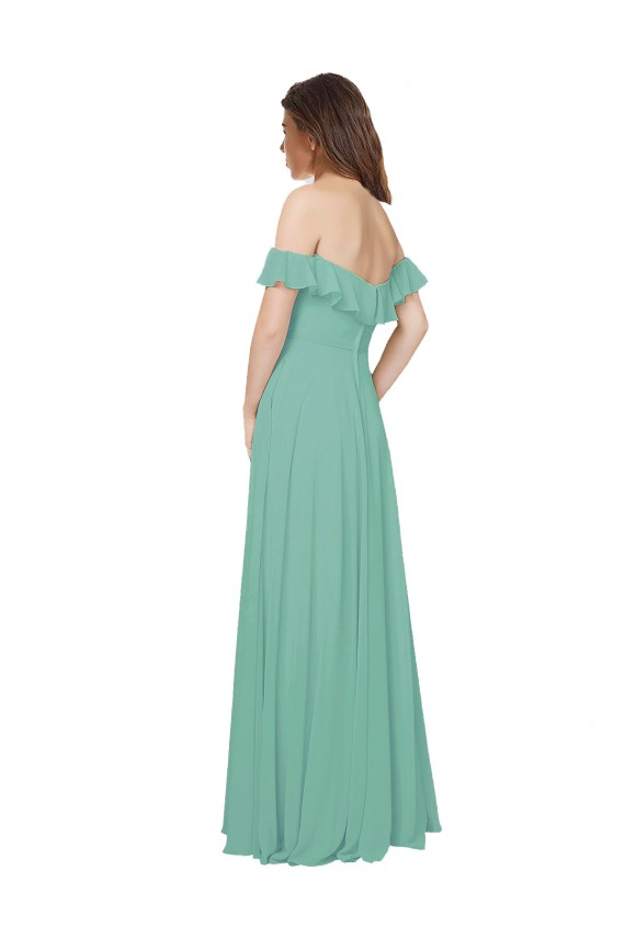 Flounce Sleeves Off the Shoulder Long Chiffon Bridesmaid Dress Bristol