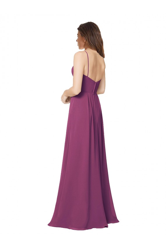 Halter Neck Long Pleated Chiffon Bridesmaid Dress with Pockets Bristol