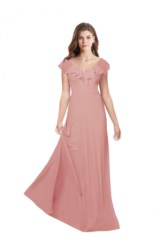 Flounced V Neckline Flutter Sleeves Chiffon Bridesmaid Dress Bristol